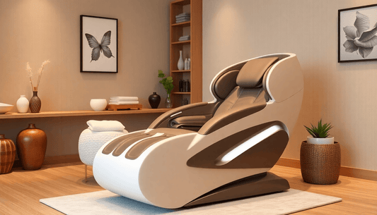 Fujiiryoki massage chair benefits in a stylish modern setting, showcasing relaxation and wellness.