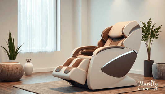 Fujiiryoki massage chair benefits showcased in a modern, stylish interior with plants and natural light.
