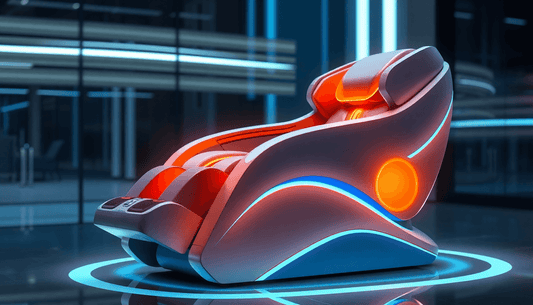 Futuristic Fujiiryoki massage chairs 2026 showcasing advanced ergonomic design and vibrant LED lighting.