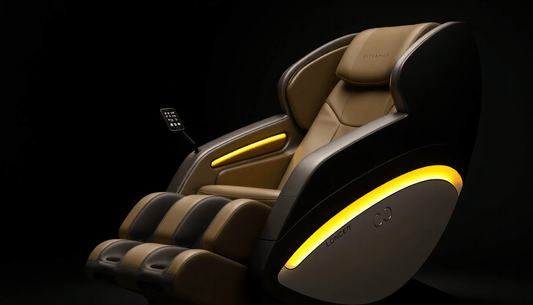 Fujiiryoki massage chair benefits showcased in a modern, sleek design with ambient lighting.