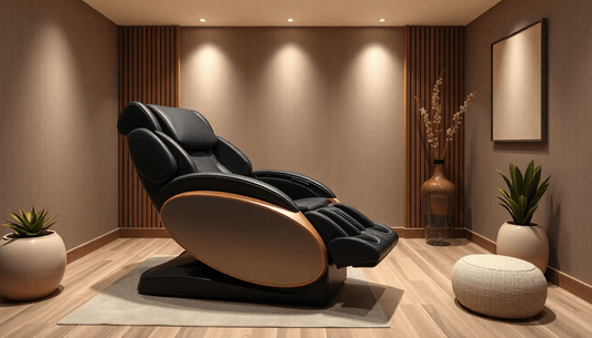 Fujiiryoki massage chair benefits showcased in a modern wellness space with stylish decor and soothing ambiance.