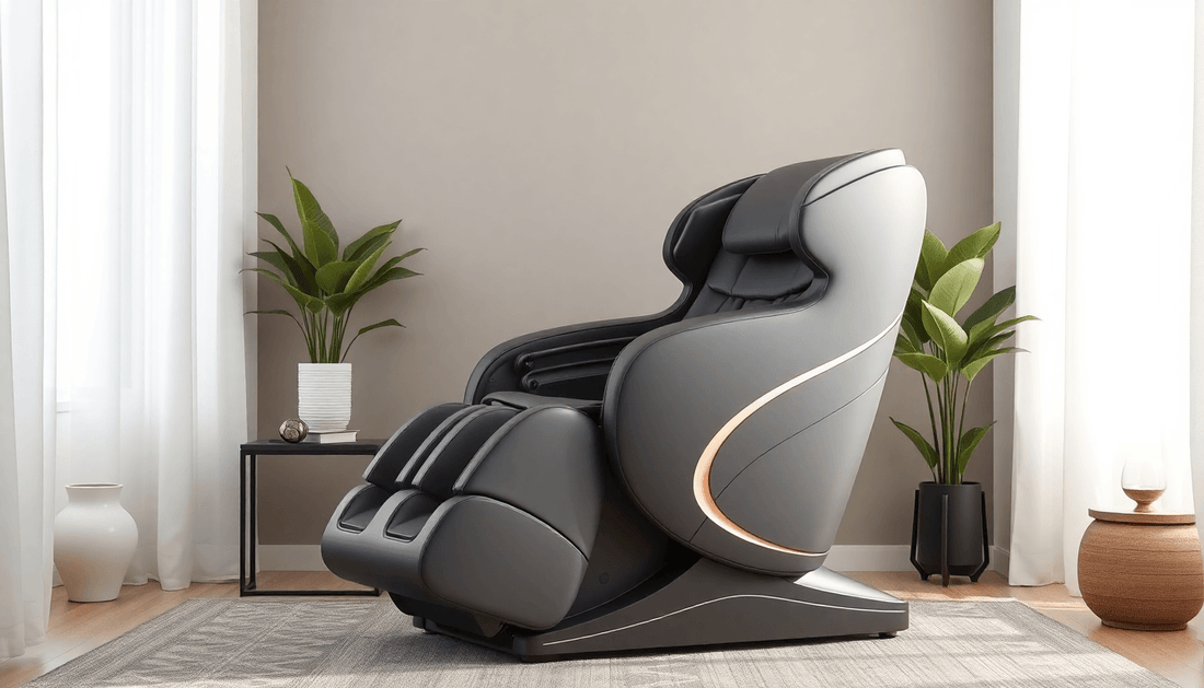 Fujiiryoki massage chair techniques showcased in a modern interior setting with plants and natural light.
