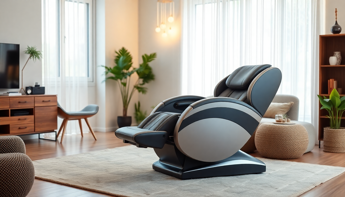 Fujiiryoki massage chairs benefits in a modern living room with relaxing massage chair.