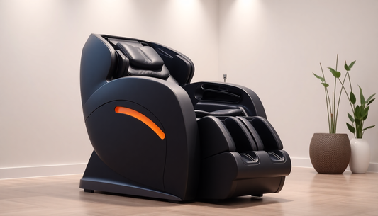 Fujiiryoki massage chairs benefits showcased in a modern black massage chair interior.