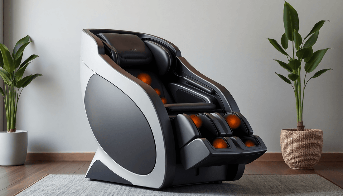 Fujiiryoki massage chair benefits showcased in a modern home setting with indoor plants.