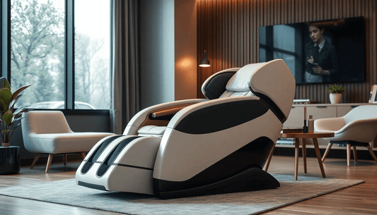 Fujiiryoki Cyber Relax Elite Massage Chair in a modern living room setting.